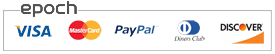 PayPal VISA, MasterCard and Discover logos, supported by Epoch